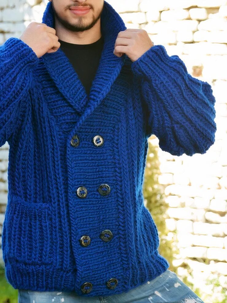 Cardigan bleu grosse maille homme