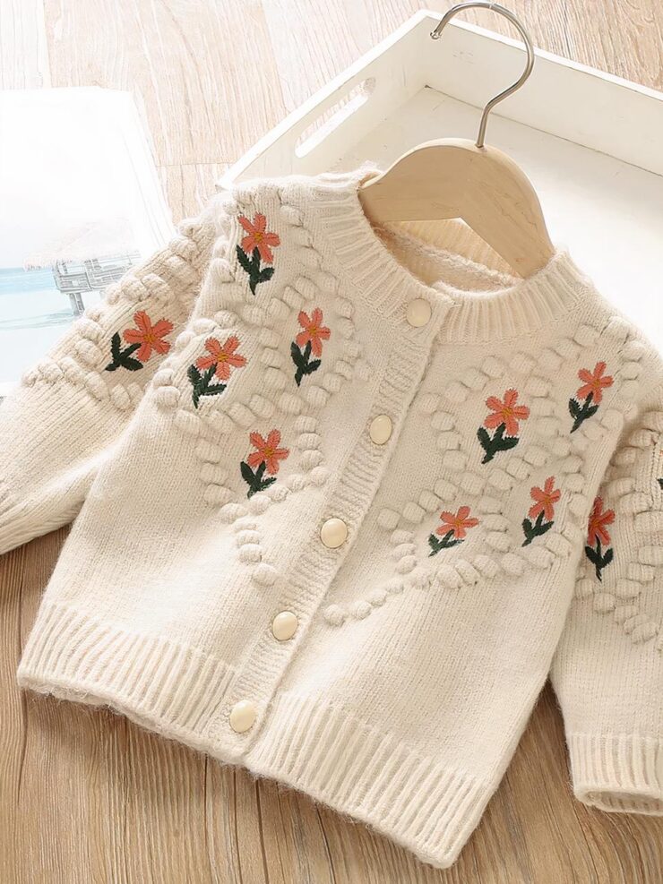 Cardigan d'hiver brodé à fleurs pour fille