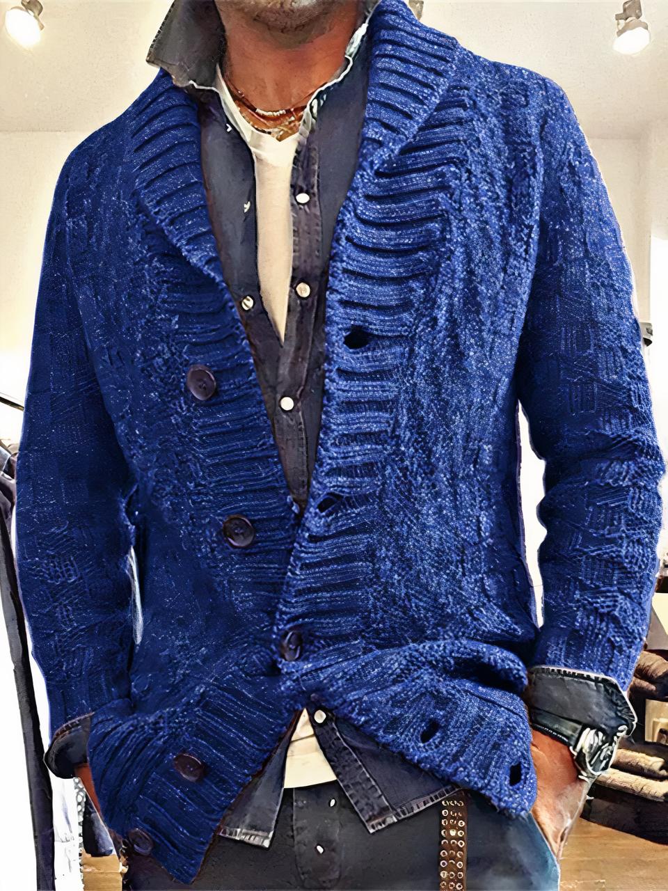 Homme gilet bleu col châle