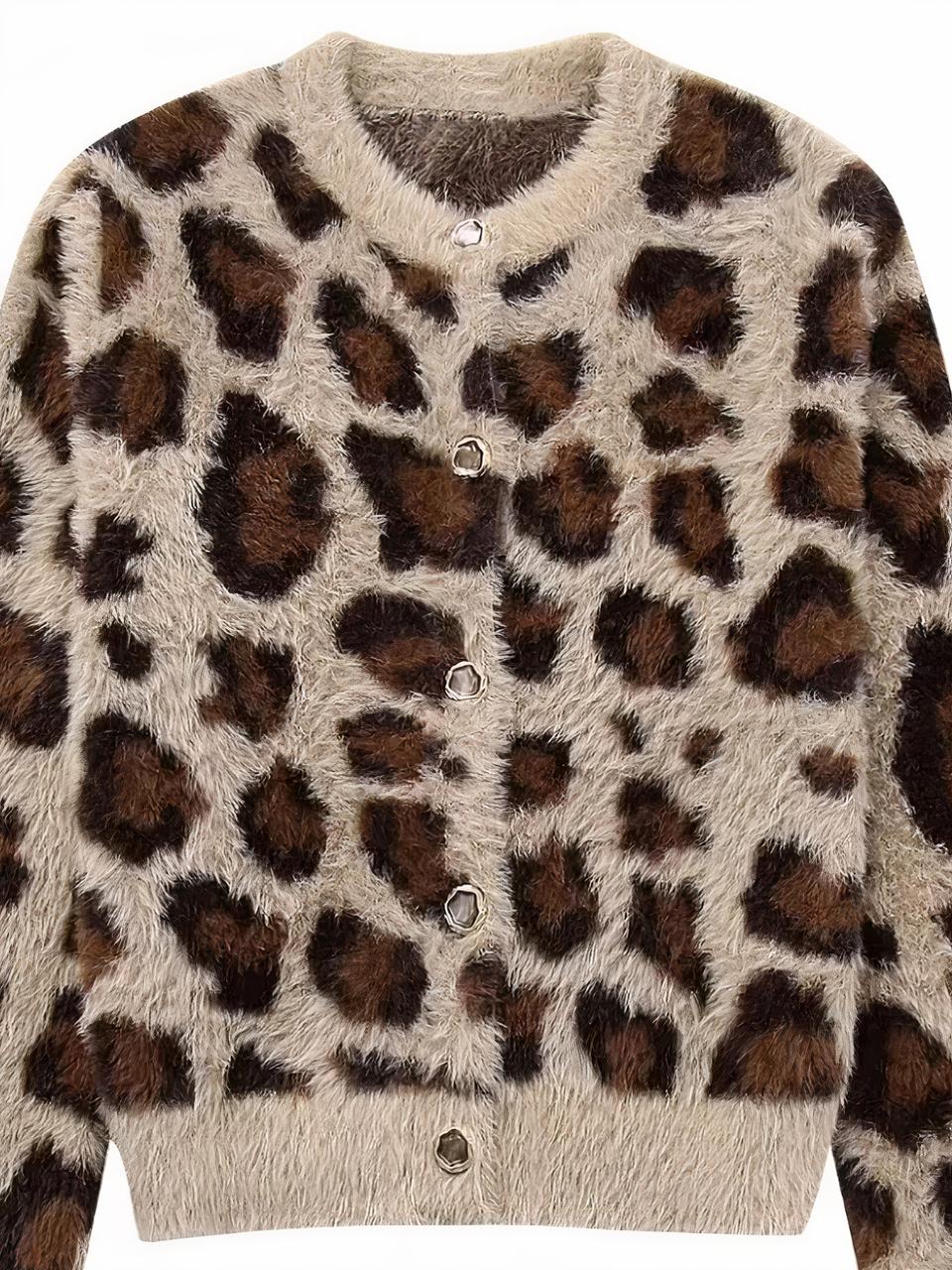 Cardigan en fourrure imprimé léopard pour femme