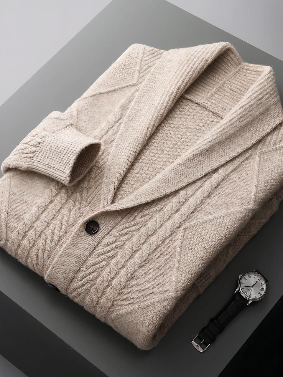 Cardigan épais en laine torsadée pour homme Cardigan beige maille torsadée