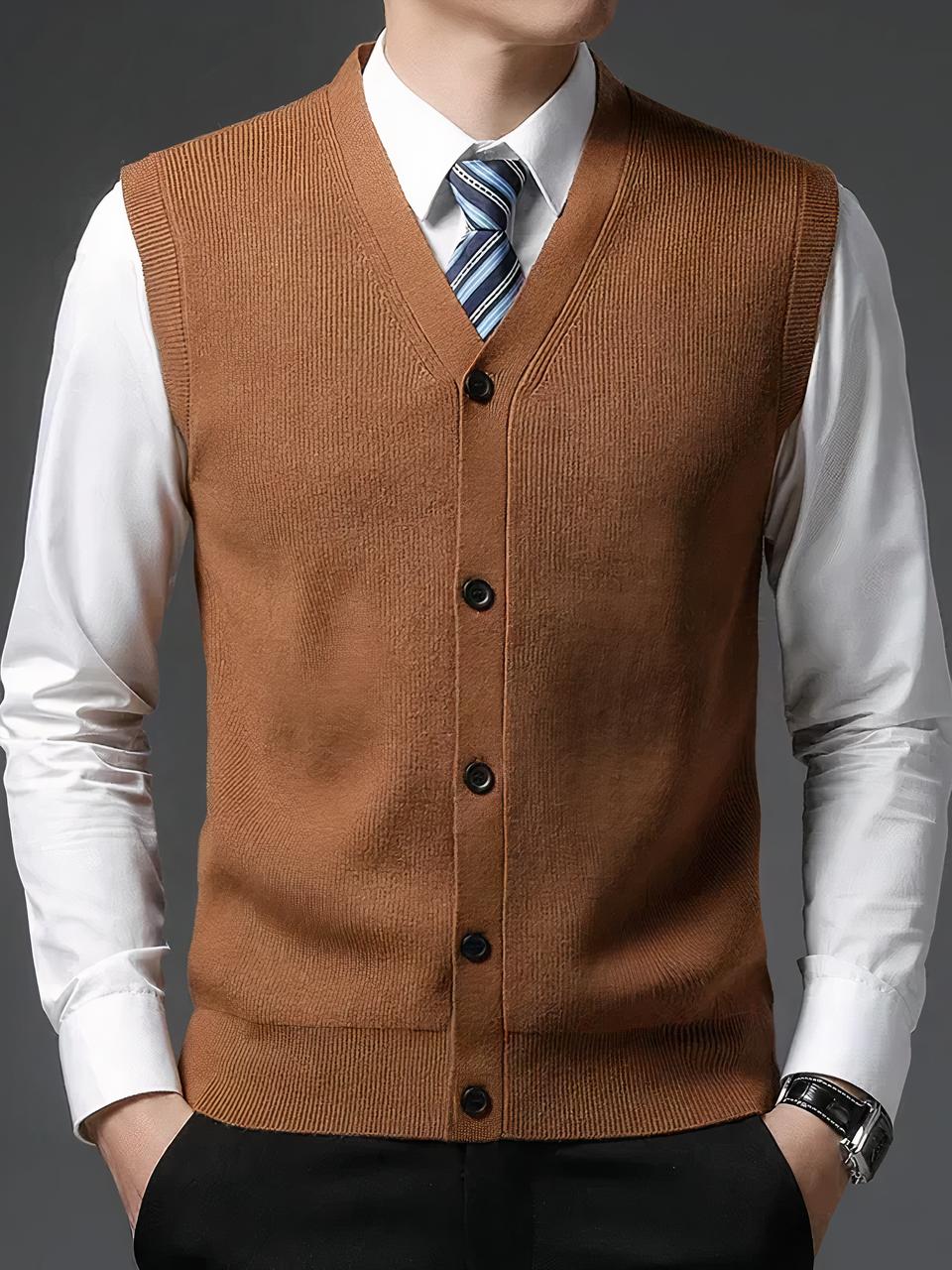 Cardigan gilet en laine sans manches pour homme Gilet laine camel homme chemise blanche et cravate