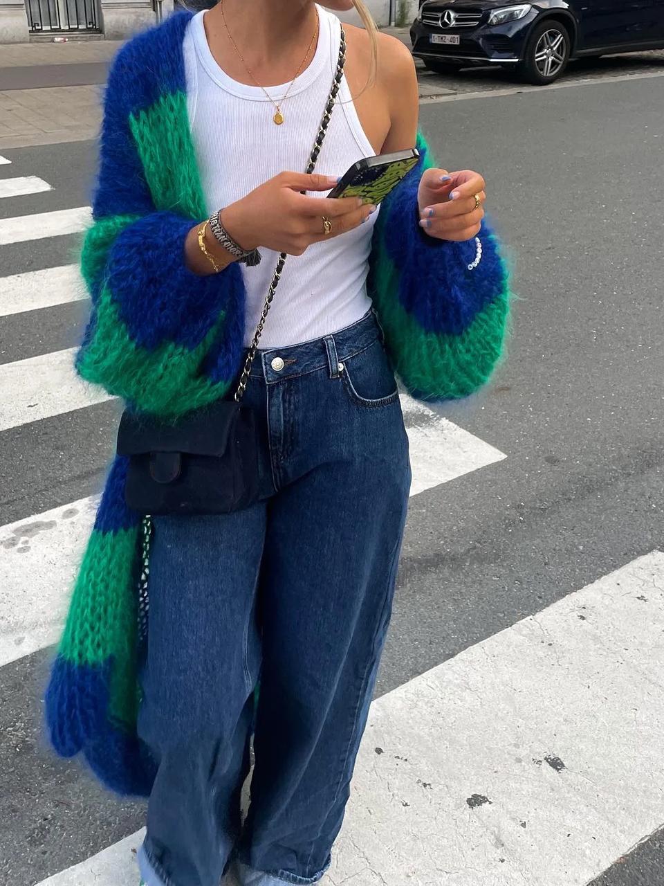 Cardigan long rayé pour femme