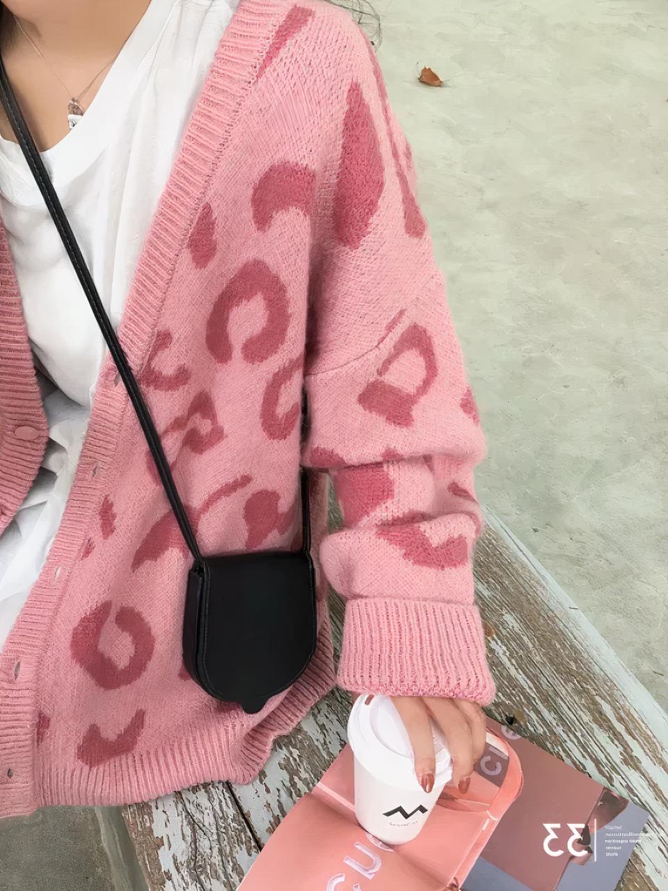 Cardigan maille à imprimé léopard à boutons pour femme Cardigan maille à imprimé léopard à boutons pour femme