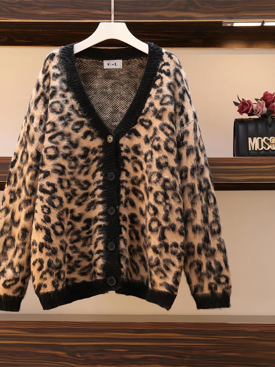 Cardigan long à imprimé léopard pour femme