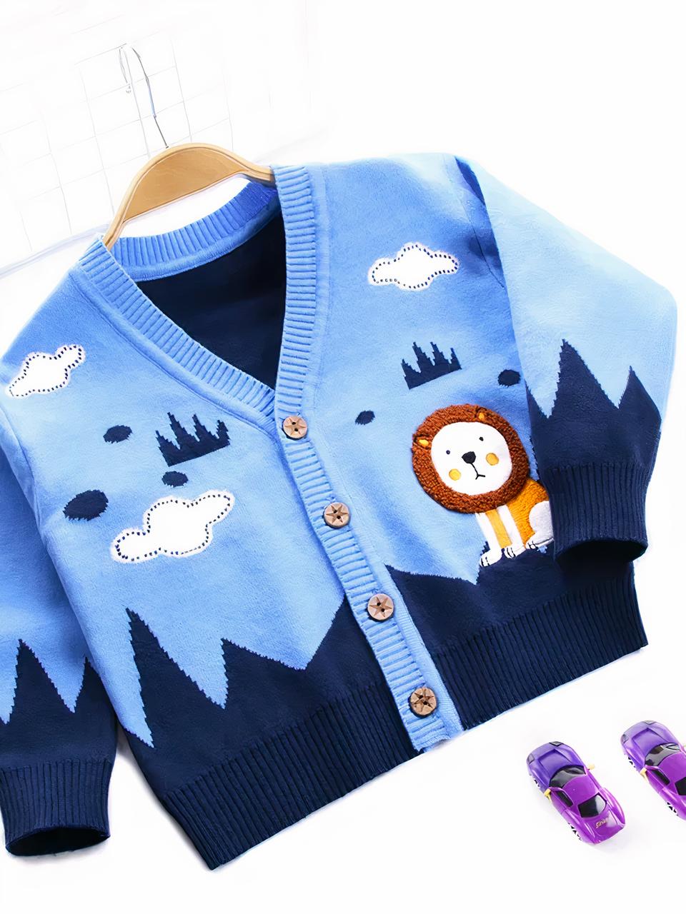 Cardigan motif paysage et lion pour petit garçon Cardigan motif paysage et lion pour petit garçon