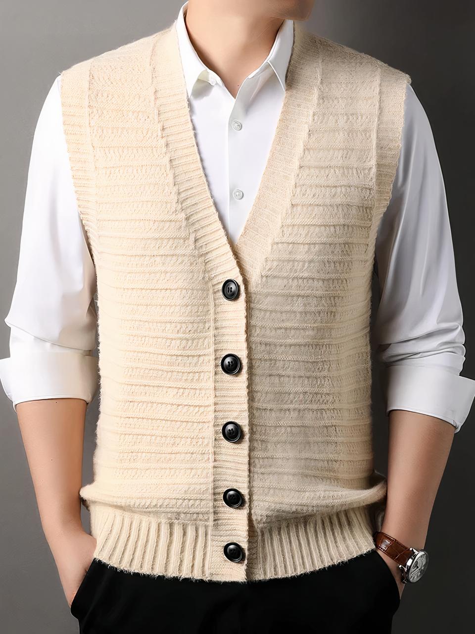 Homme gilet sans manches mailles gaufrées beige