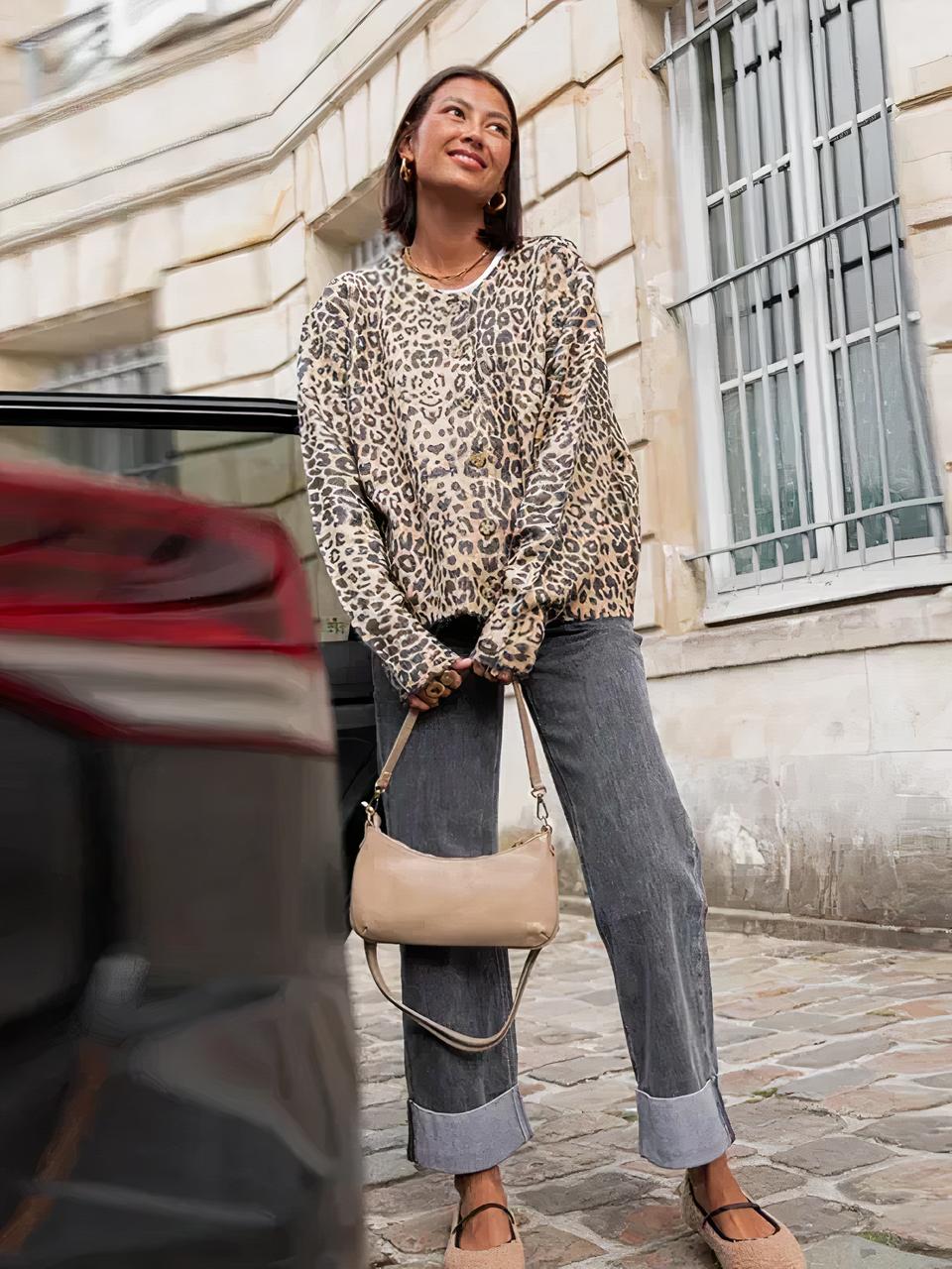 Cardigan style vintage à imprimé léopard